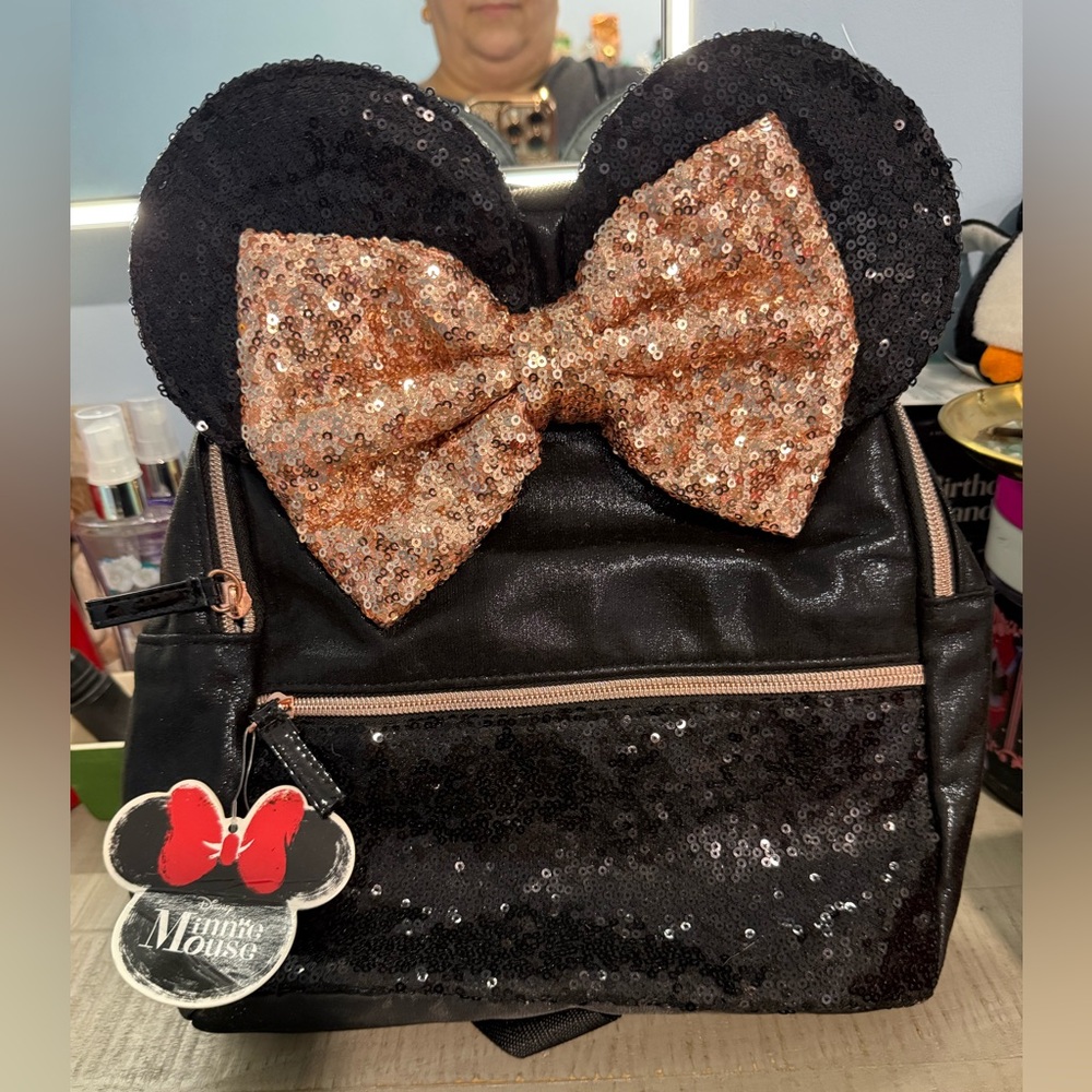 Minnie Mouse Disney Black and Rose Gold Sequin Backpack